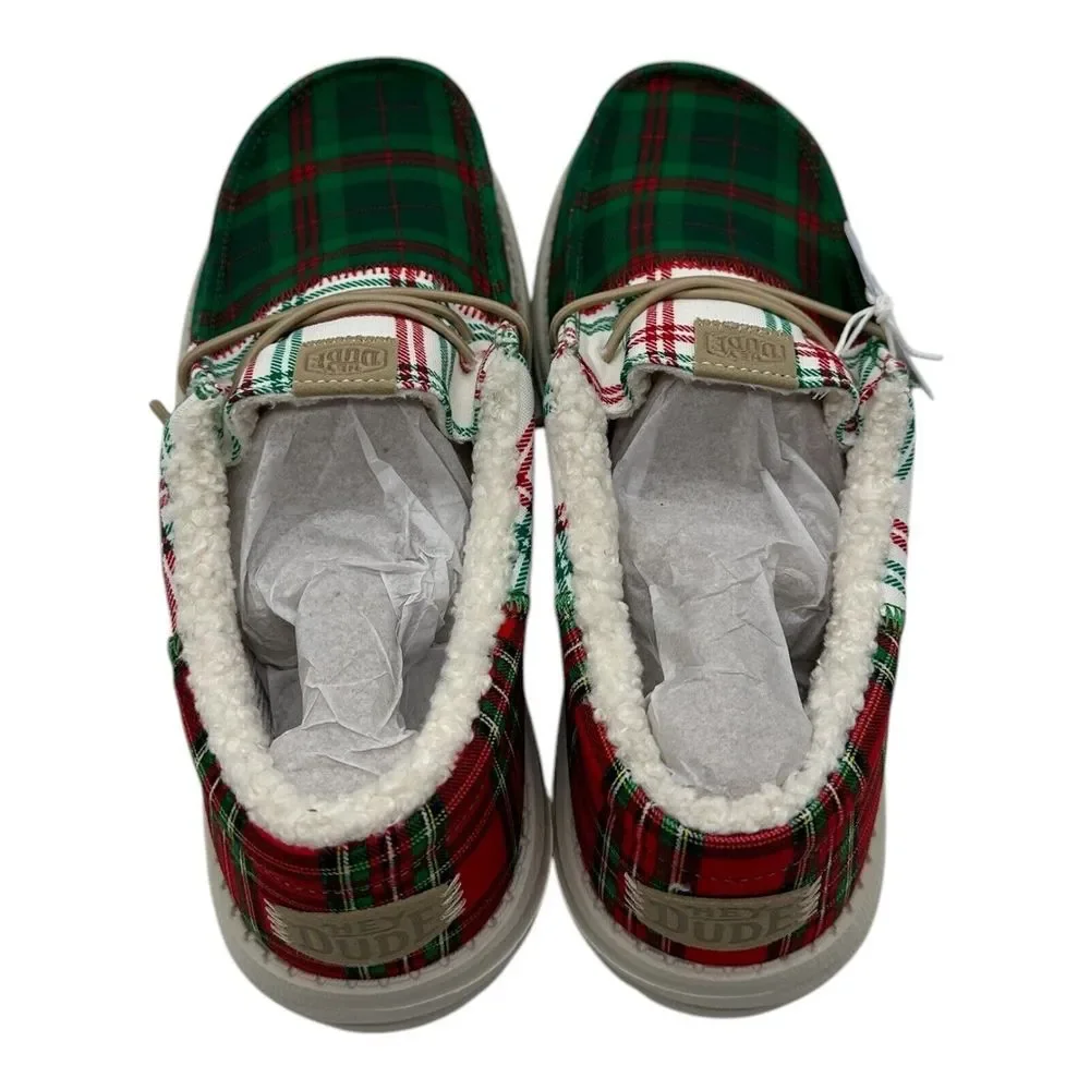 Hey Dude Wally Tri Tartan Plaid Loafer Mens 12 Green White 